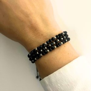 Brățară cu bile din argint 925 și cristale negre biconice - imagine 2