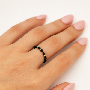 Inel din aur 14K (585) cu cristale negre – rafinament și contrast elegant - imagine 2