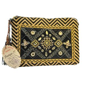 Geantă tip plic, lucrată manual, cu broderie aurie și pietre decorative - imagine 1