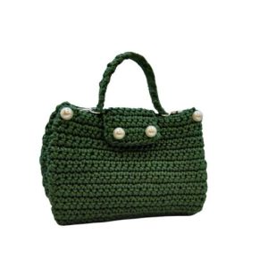 Geantă croșetată manual verde cu mărgele decorative - imagine 1