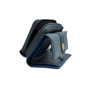 Portofel elegant din material textil și piele ecologică - albastru - imagine 2