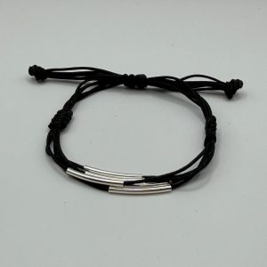 Brățară unisex cu șnur negru și tuburi Argint 925 - imagine 1