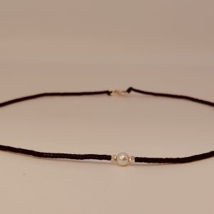 Colier choker minimalist cu perlă albă și bile Argint 925 - imagine 1